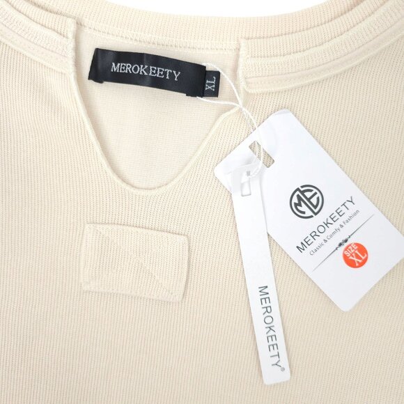 Cream Pullover Top Sweater Women XL NWT Cuffed Long Sleeve Casual Knit Merokeet - Picture 3 of 13